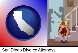 San Diego, California - a heartsick little girl listens to her parents arguing