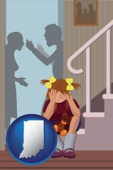 indiana map icon and a heartsick little girl listens to her parents arguing