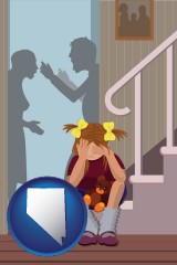nevada map icon and a heartsick little girl listens to her parents arguing