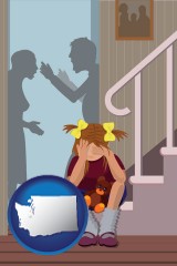 washington map icon and a heartsick little girl listens to her parents arguing