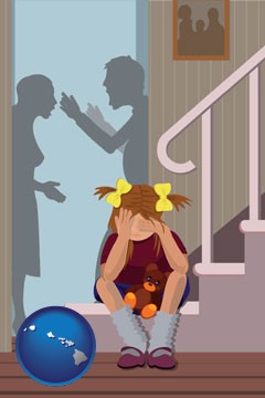 a heartsick little girl listens to her parents arguing - with Hawaii icon