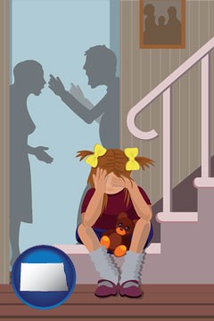 a heartsick little girl listens to her parents arguing - with North Dakota icon