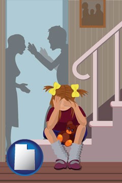 a heartsick little girl listens to her parents arguing - with Utah icon