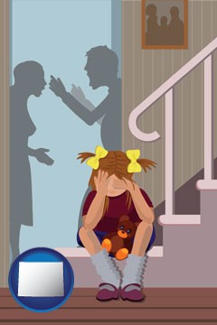 a heartsick little girl listens to her parents arguing - with Wyoming icon